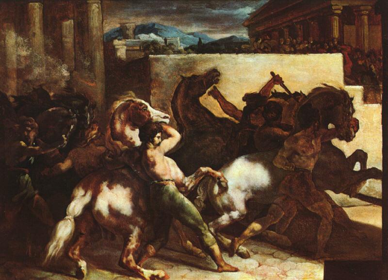  Theodore   Gericault The Race of the Barbary Horses oil painting image